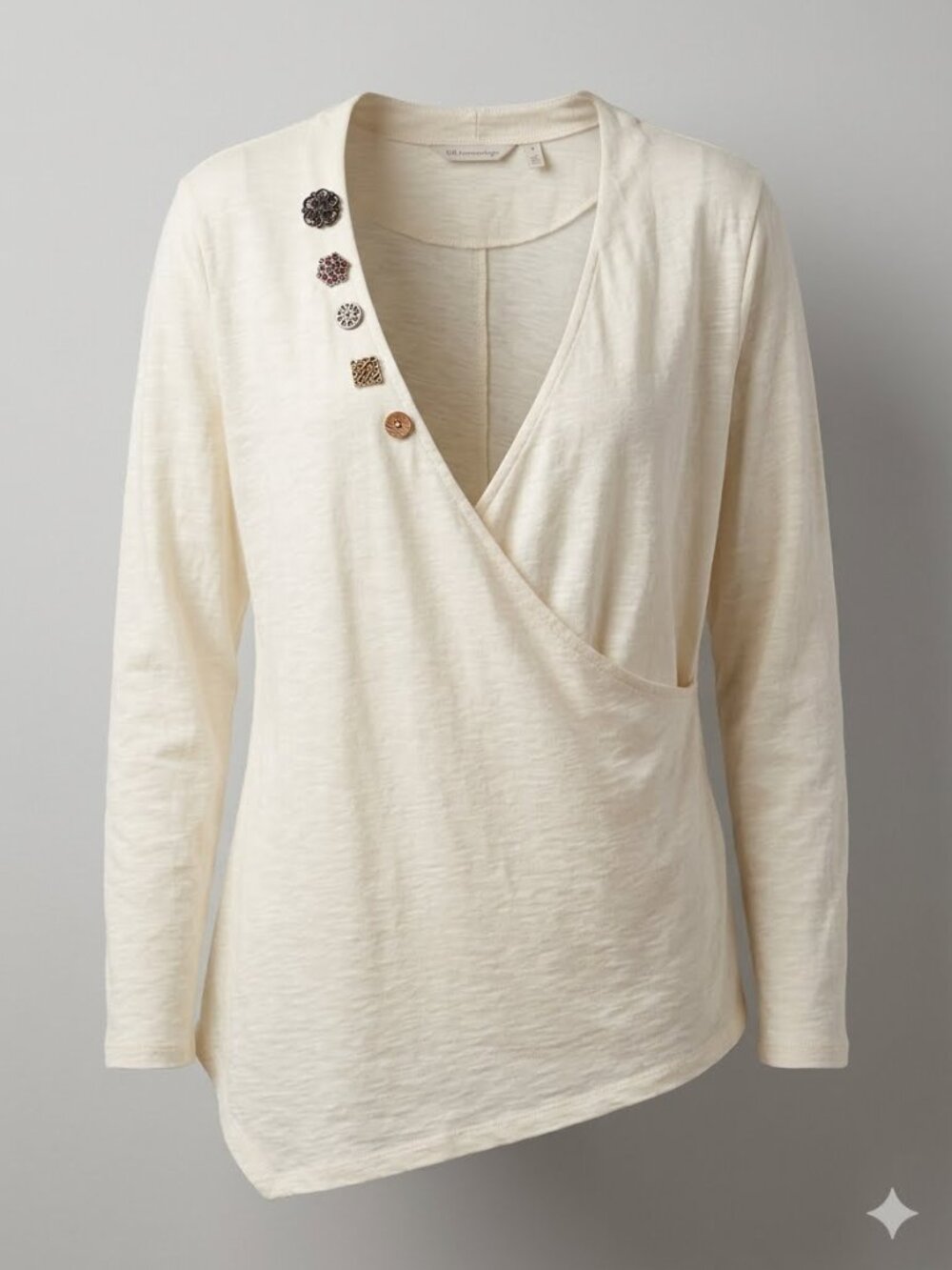 Soft Surroundings Easy Does It Cream Asymmetrical Faux Wrap Knit Tunic 4990
